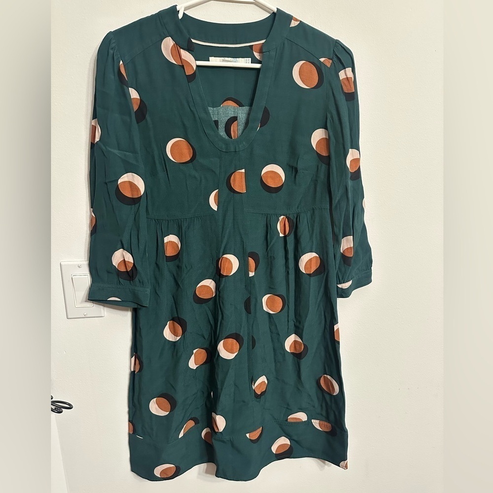 Boden Eclipse Mollie Polka Dot Dress in Green and Orange Size 2